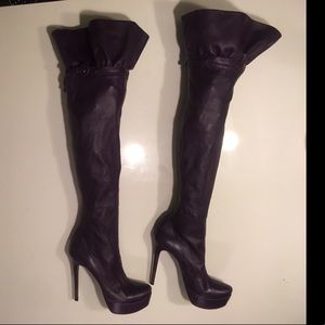 Walter Steiger purple leather knee high boots